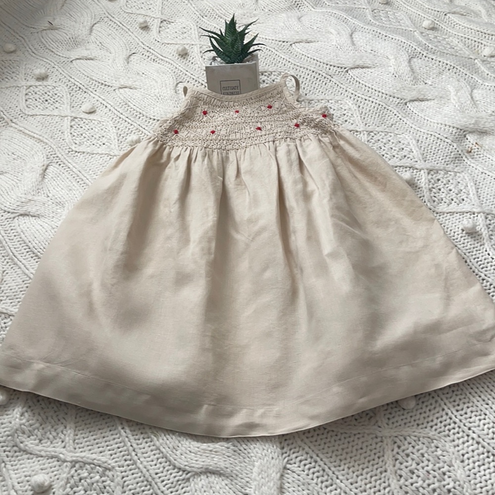 Janie and Jack linen Tan Smocked Linen Dress.